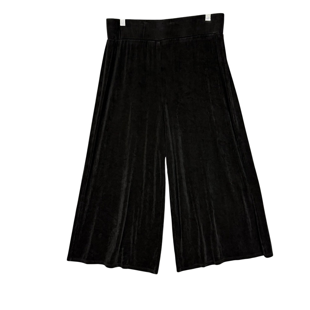 Chicos Travelers Pants 2 Womens‎ 12 Black Ribbed Cropped Wide Leg Slinky Knit